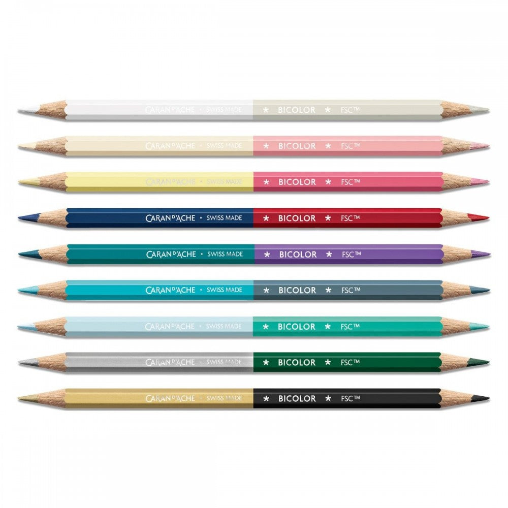 Lápis Caran d'Ache Bicolor C/9 + Pincel Edição Especial Alpine Frost
