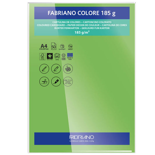 Papel Colore Fabriano Verde Malaquita A4 185g/m² Pack 10 Folhas