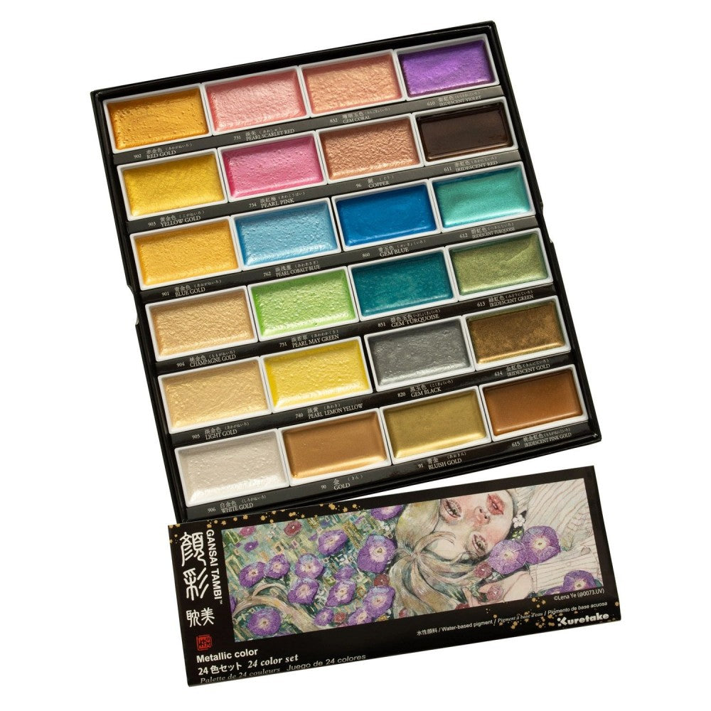 Aquarela Kuretake Gansai Tambi 24 Cores Metálicas