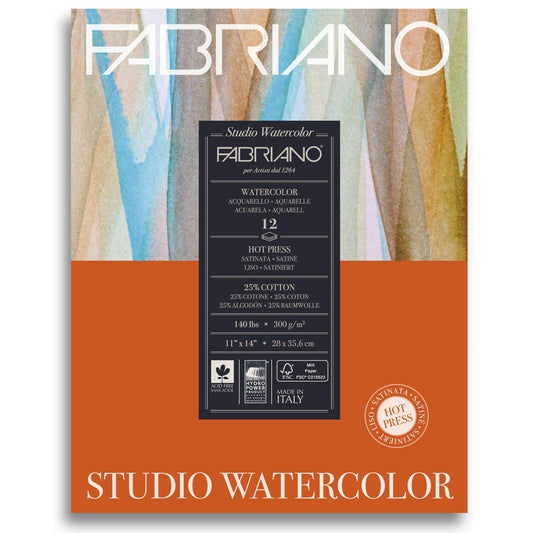 Bloco de Papel Para Aquarela Studio Satinado Fabriano 300g/m² 28x35,6cm 12 Folhas