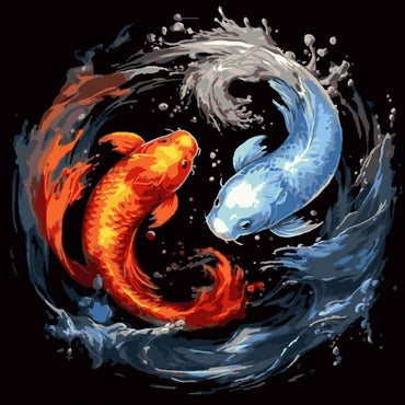 Conjunto Pintura Numerada Arte Terapia 30X30cm Carpas Coloridas