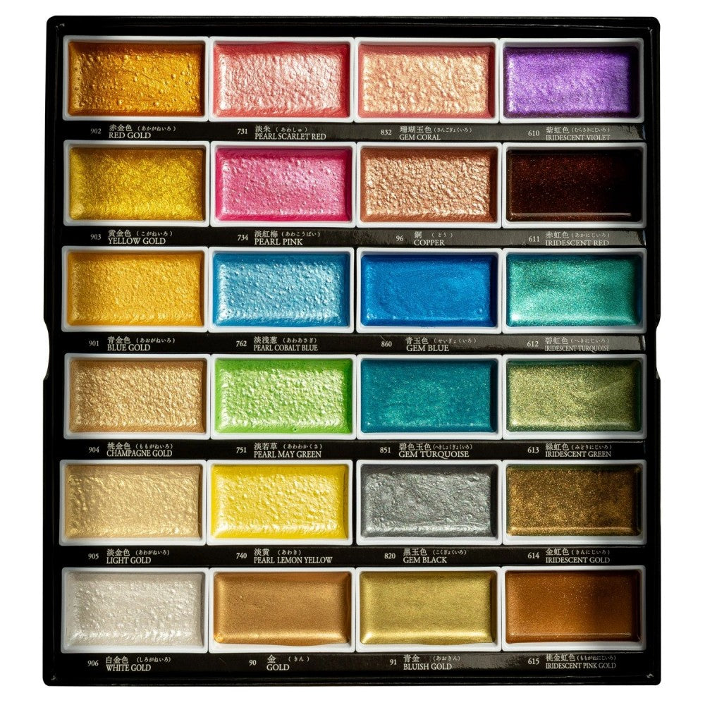 Aquarela Kuretake Gansai Tambi 24 Cores Metálicas