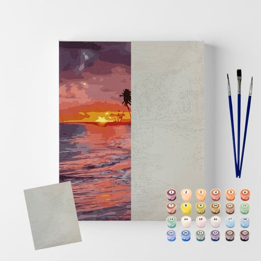 conjunto pintura numerada arte terapia 40x50cm pôr do sol