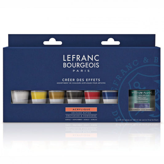 Estojo Tinta Acrílica Lefranc & Bourgeois 20ml 6 Cores + Médium