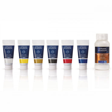 Estojo Tinta Acrílica Lefranc & Bourgeois 20ml 6 Cores + Médium