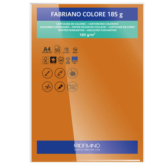 Papel Colore Fabriano Laranja Intenso A4 185g/m² Pack 10 Folhas