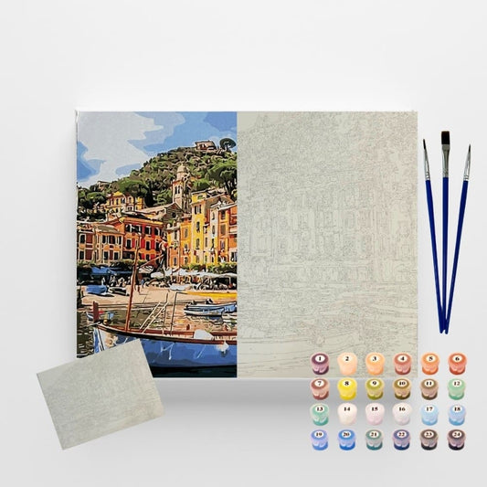 conjunto pintura numerada arte terapia 40x50cm barco na itália