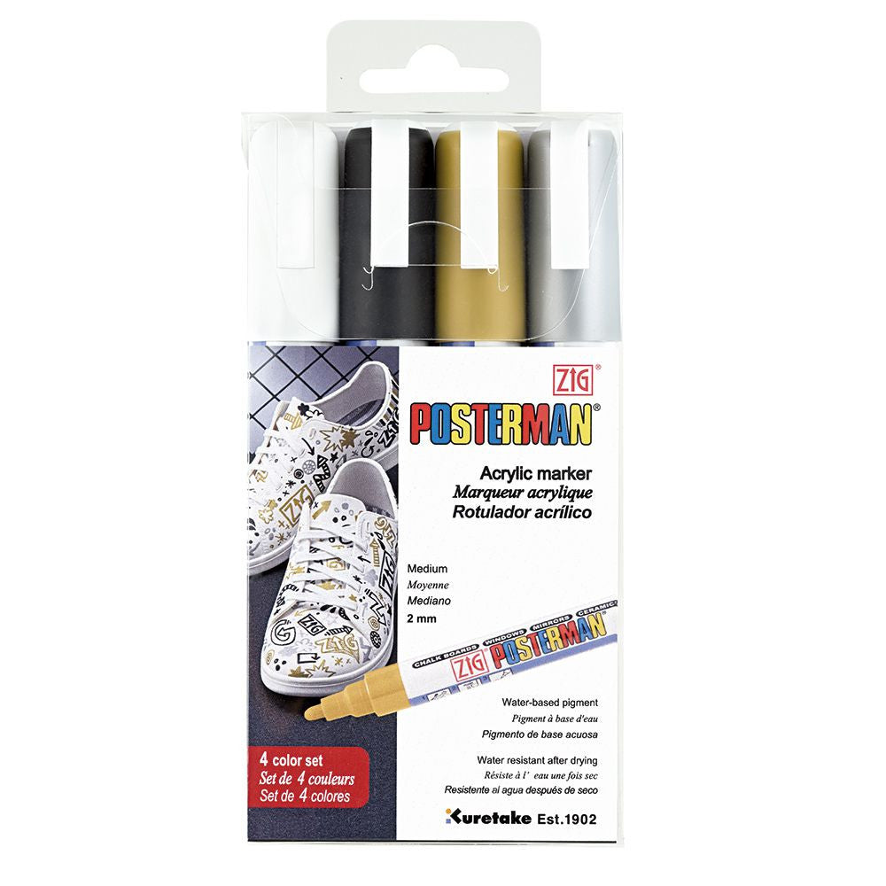 Marcador Zig Posterman PMA-30 Estojo C/4 Cores PB Metálicas