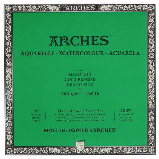 Bloco de Papel para Aquarela Arches TF 300g/m² 31x31cm 20 Folhas