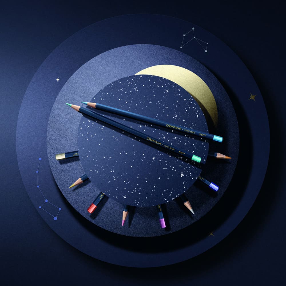 Estojo de Lápis Caran d'Ache Cosmic Blue 10 Cores Metálicas