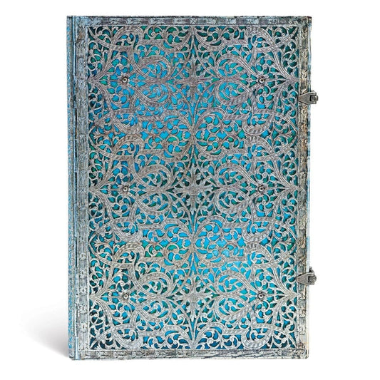Paperblanks Silver Filigree Maya Blue Capa Dura Grande Sem Pauta