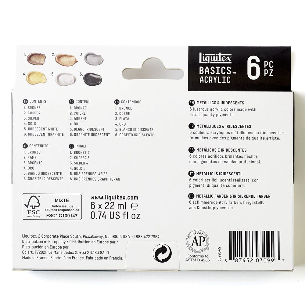 Tinta Acrílica Liquitex Basics 22ml 6 Cores Metálicas