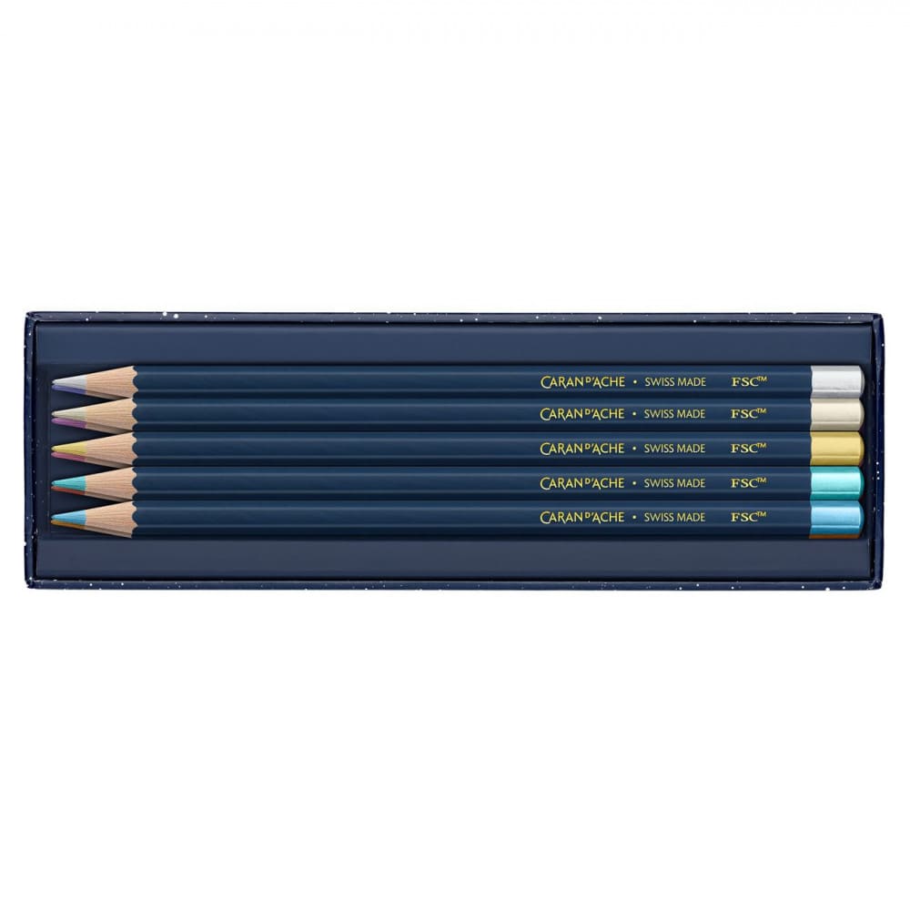 Estojo de Lápis Caran d'Ache Cosmic Blue 10 Cores Metálicas