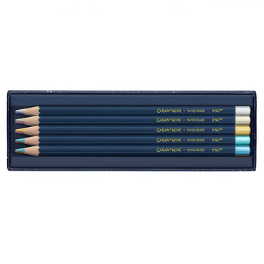 Estojo de Lápis Caran d'Ache Cosmic Blue 10 Cores Metálicas
