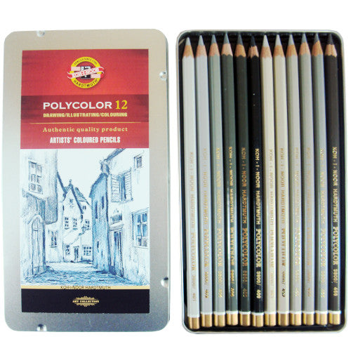 Lápis de Cor Polycolor 12 cores Tons de Cinza
