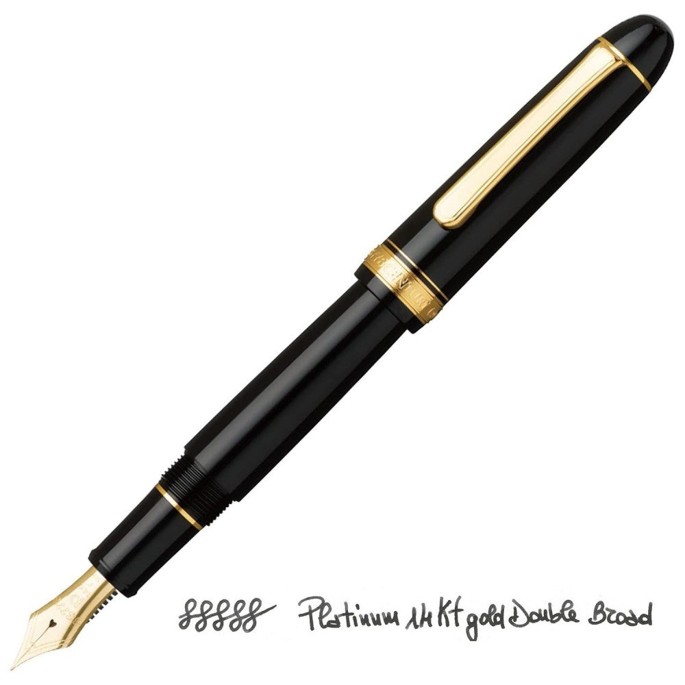 Caneta Tinteiro Platinum 3776 Black Double-Broad Pena de Ouro 14K
