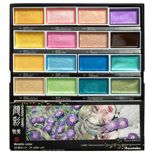 Aquarela Kuretake Gansai Tambi 24 Cores Metálicas