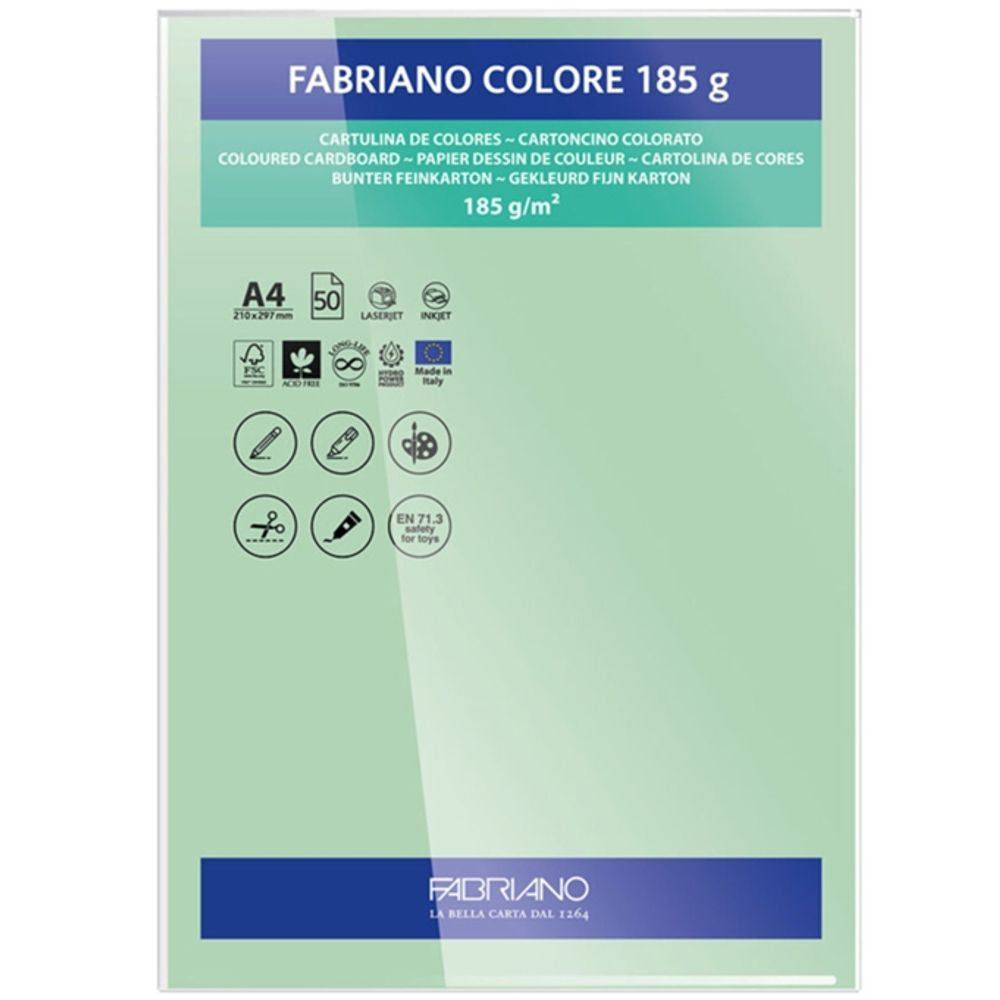 Papel Colore Fabriano Verde Pálido A4 185g/m² Pack 10 Folhas
