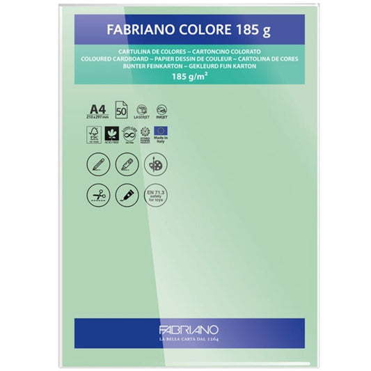 Papel Colore Fabriano Verde Pálido A4 185g/m² Pack 10 Folhas