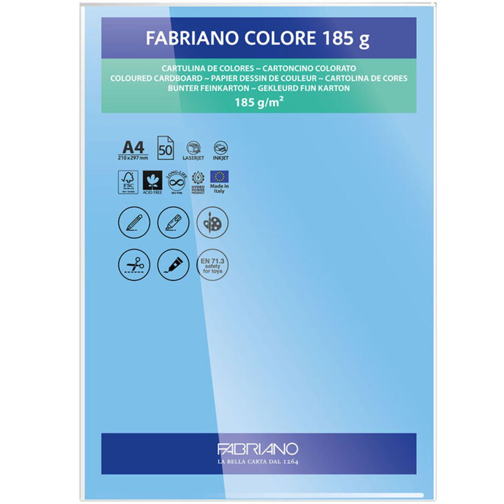 Papel Colore Fabriano Azul Turquesa A4 185g/m² Pack 10 Folhas