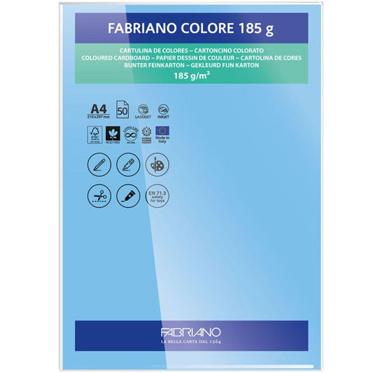 Papel Colore Fabriano Azul Turquesa A4 185g/m² Pack 10 Folhas