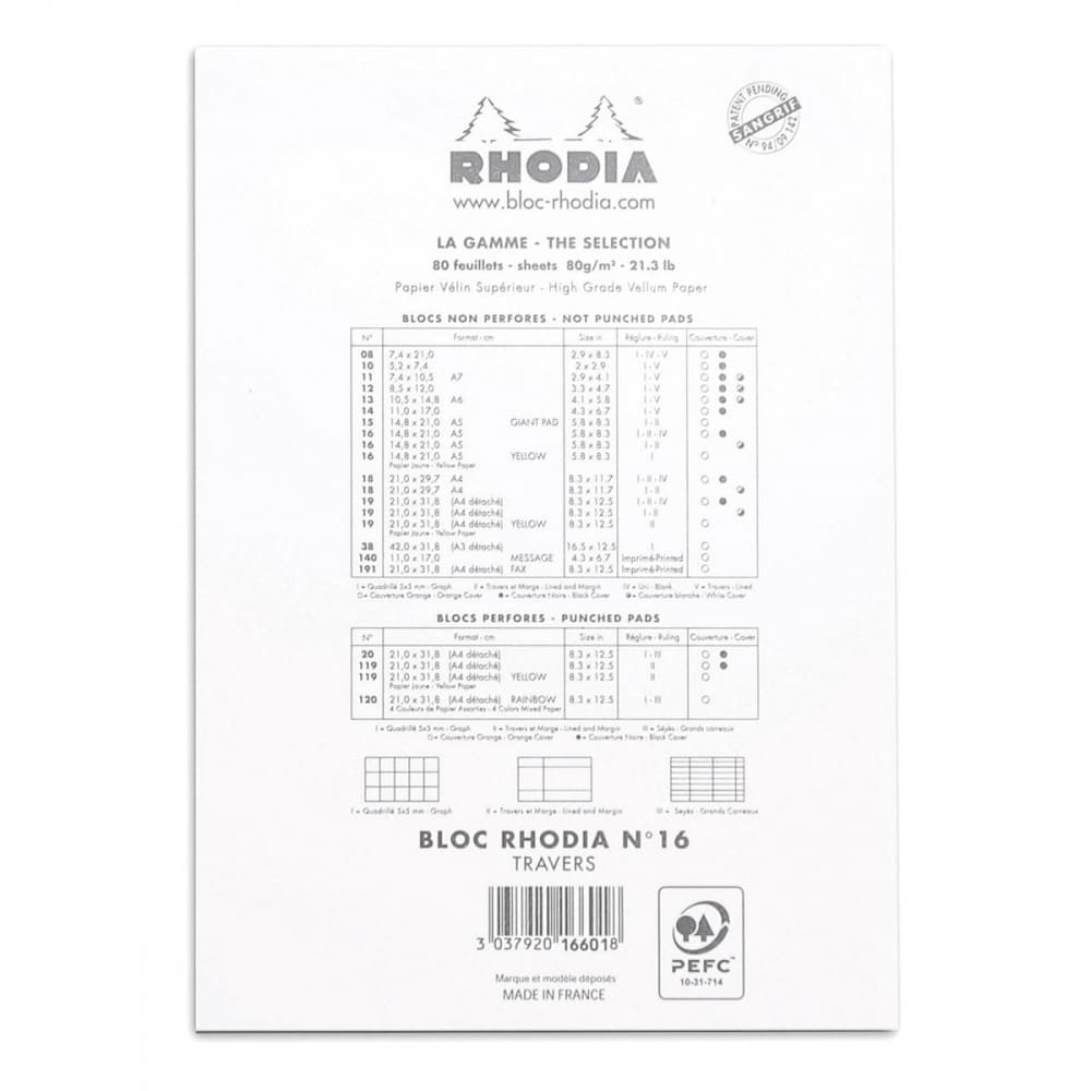 Bloco de Notas Rhodia N 16 14,8x21cm 80 Folhas Pautado