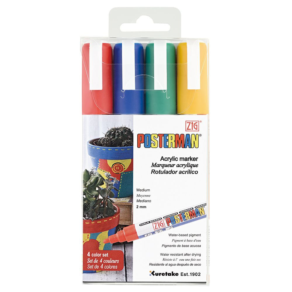 Marcador Zig Posterman PMA-20 Estojo C/4 Cores Básicas