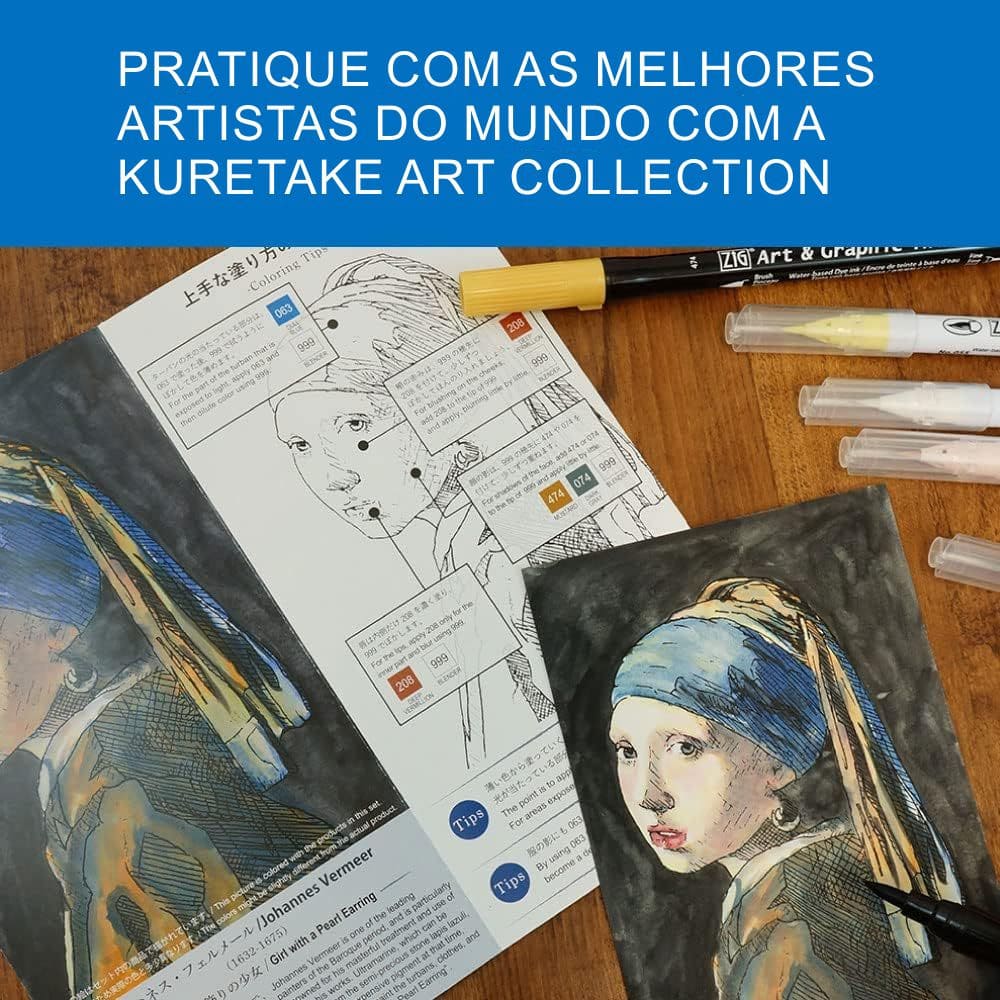 Caneta Aquarelável + Caneta Zig Real Brush Kuretake Coleção Arte Johannes Vermeer