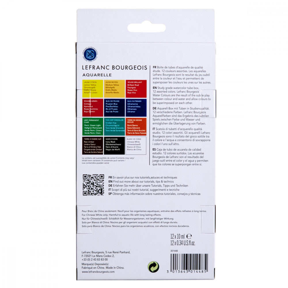 Estojo Tinta Aquarela Lefranc & Bourgeois 10ml 12 Cores