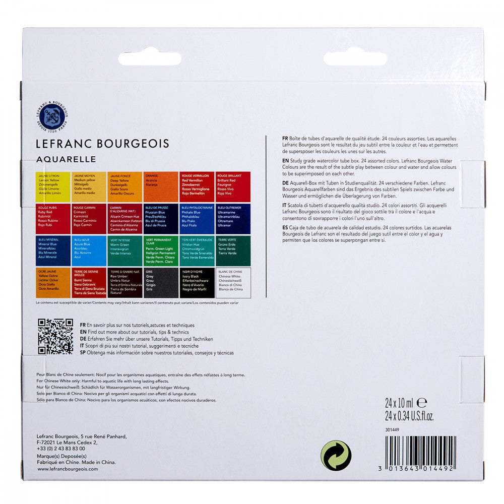 Estojo Tinta Aquarela Lefranc & Bourgeois 10ml 24 Cores