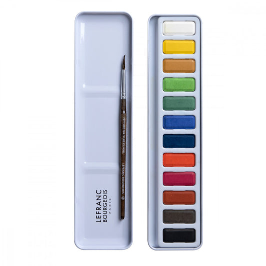 Estojo Tinta Aquarela Lefranc & Bourgeois 12 Cores Pastilha