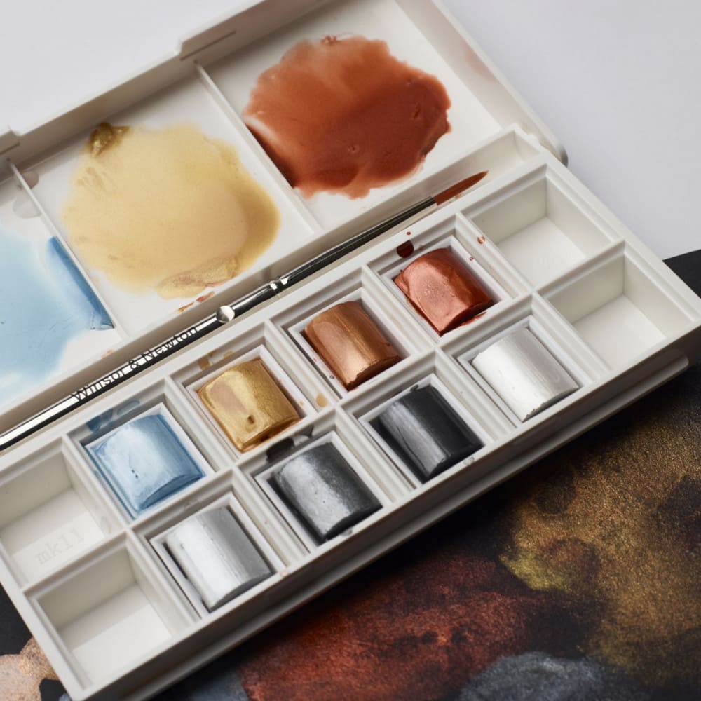Estojo Tinta Aquarela em Pastilha Winsor & Newton Cotman 8 Cores Metálicas