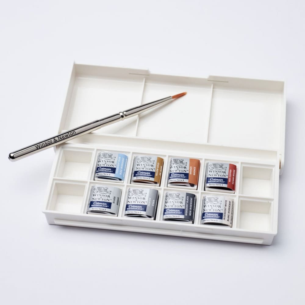 Estojo Tinta Aquarela em Pastilha Winsor & Newton Cotman 8 Cores Metálicas