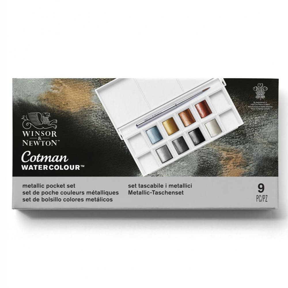 Estojo Tinta Aquarela em Pastilha Winsor & Newton Cotman 8 Cores Metálicas