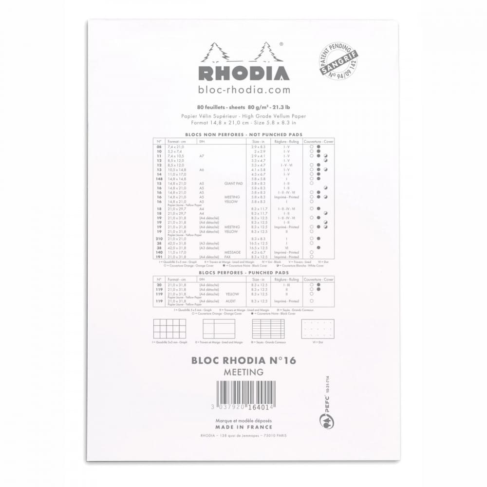 Bloco de Reunião Rhodia N 16 14,8x21cm 80g 80 Folhas