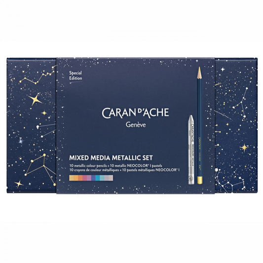 Estojo de Lápis Mixed Media Caran d'Ache Cosmic Blue Tons Metálicos