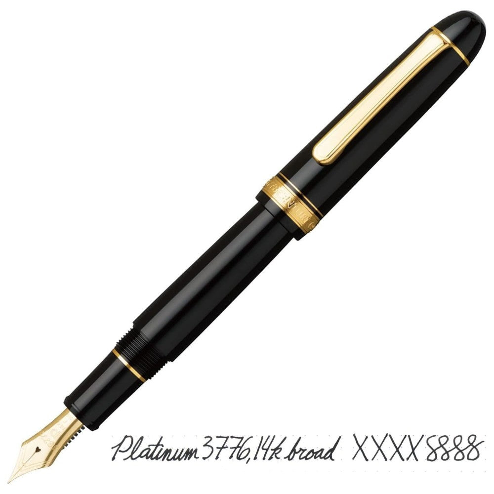 Caneta Tinteiro Platinum 3776 Black Broad Pena de Ouro 14K