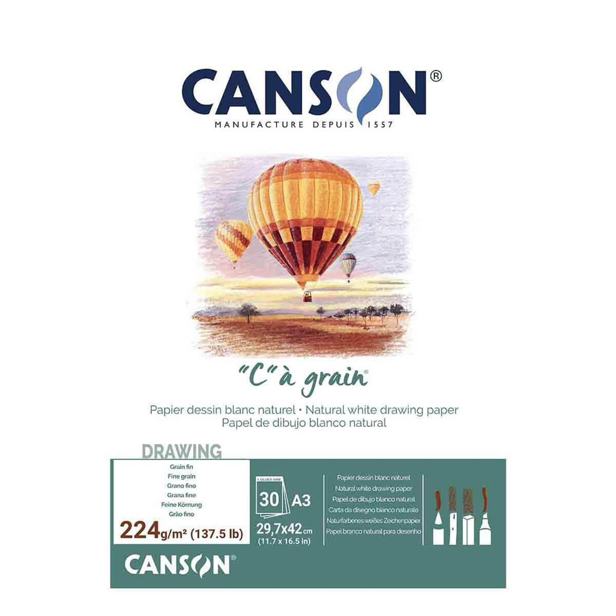 Bloco de Papel C à Grain Canson 224g/m² A3
