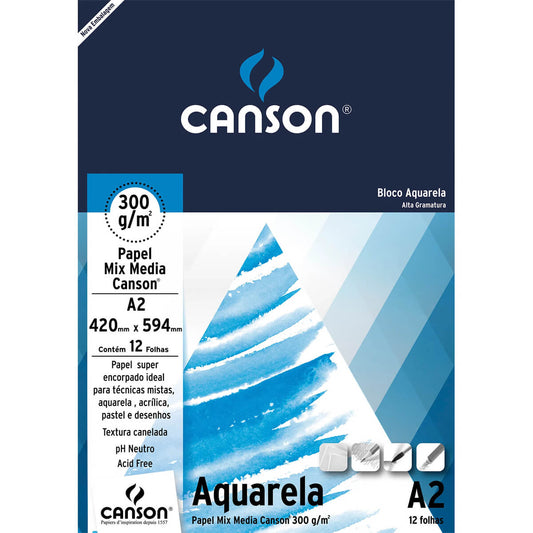 Bloco de Papel Para Aquarela Canson Mix Media A2 300g/m²