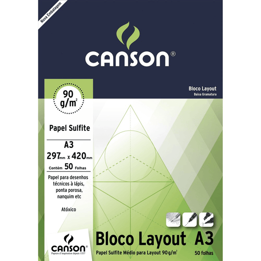 Bloco de Papel Layout Canson 90g/m² A3 50 Folhas