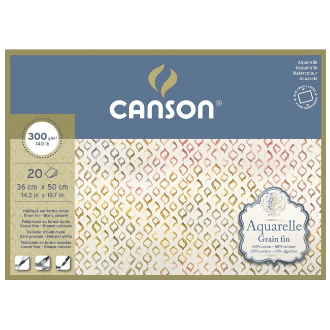 Bloco de Papel Para Aquarela Aquarelle Canson TF 300g/m² 36x50cm 20 Folhas