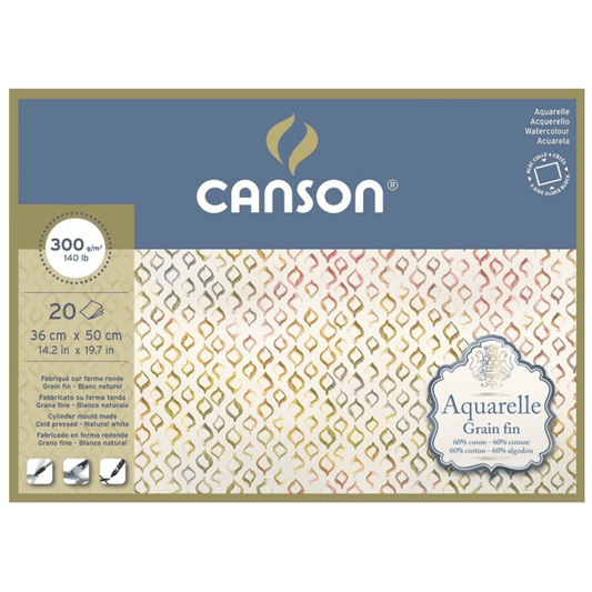 Bloco de Papel Para Aquarela Aquarelle Canson TF 300g/m² 36x50cm 20 Folhas
