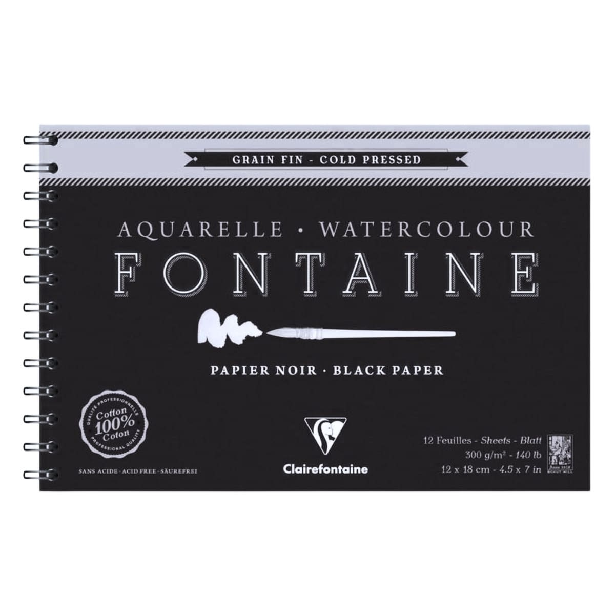 Papel Para Aquarela Fontaine Preto 12x18cm 300g Clairefontaine