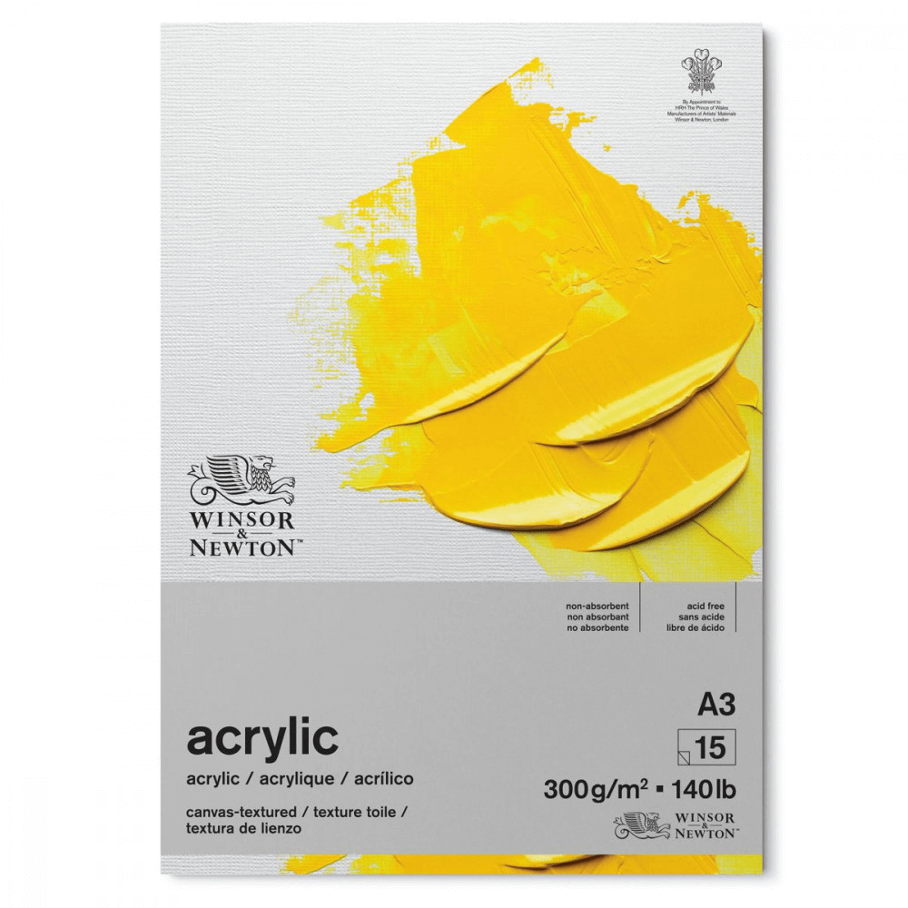 Bloco de papel tinta acrílica Winsor & Newton 300g A3 15 folhas branco natural