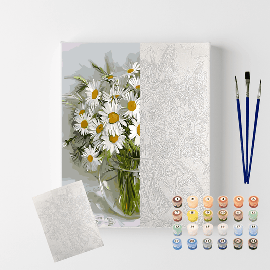Conjunto Pintura Numerada Arte Terapia 40X50cm Vaso de Margaridas