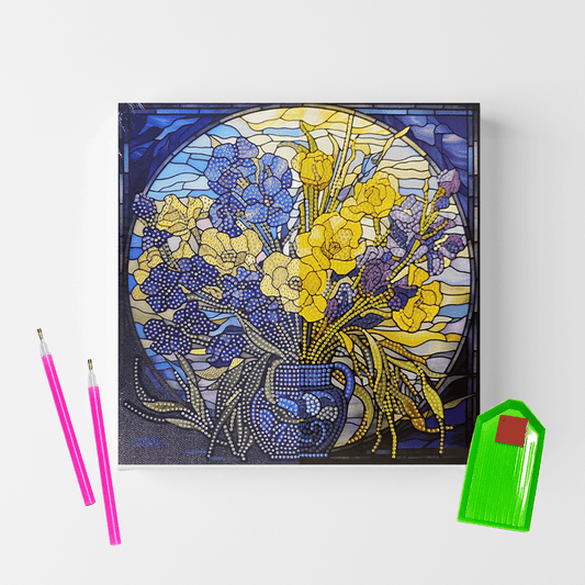 Conjunto Pintura Diamante Sinoart 30X30cm Flores Amarelas e Violetas