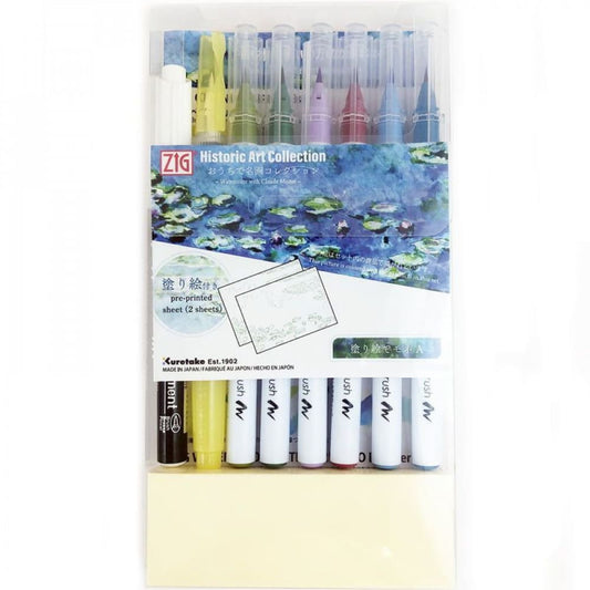 Caneta Aquarelável + Caneta Zig Real Brush Kuretake Coleção Arte Claude Monet