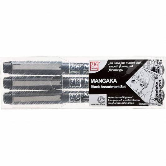 Caneta Nanquim Kuretake Mangaka Black 3 Pontas