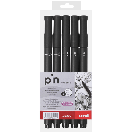 Estojo Caneta Nanquim Uni PIN 200 Uni-Ball 05 Pontas