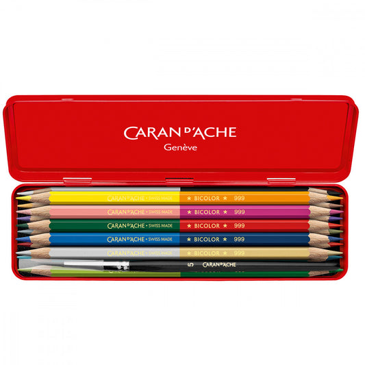 Lápis Aquarelado Caran D'Ache Prismalo 12 Cores Bicolor